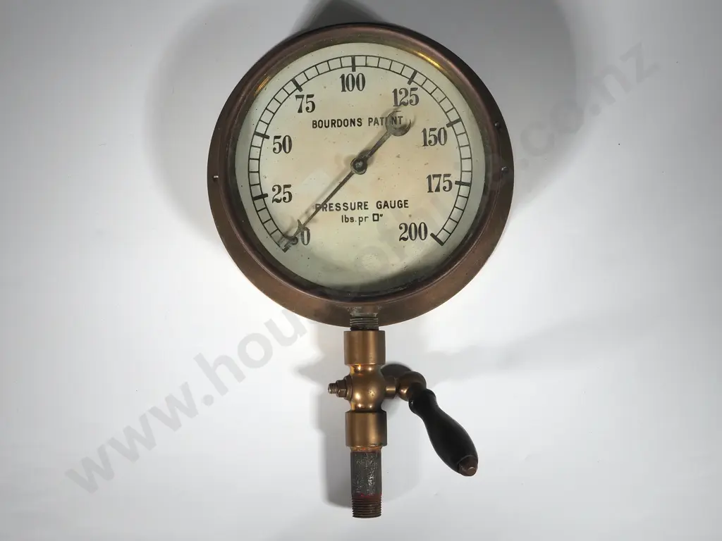 Large Vintage Bourbons Patent Pressure Gauge in Brass w Ebonized Handle Image 1++