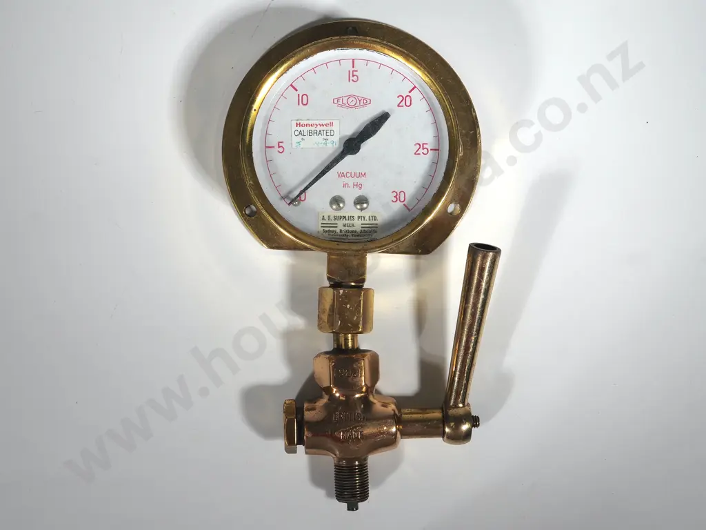 Brass Floyd Calibrated Vacuum Pressure Gauge w Handle Image 1++