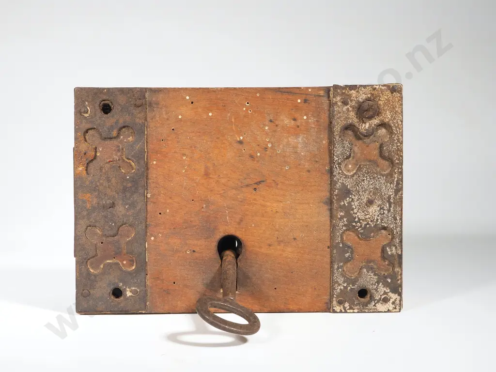 Door Lock Mechanism W Key & Ornate Iron Straps Image 1++