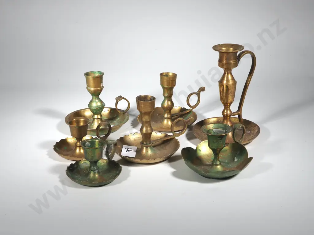 Collection Of Five Brass Chambersticks  Image 1++