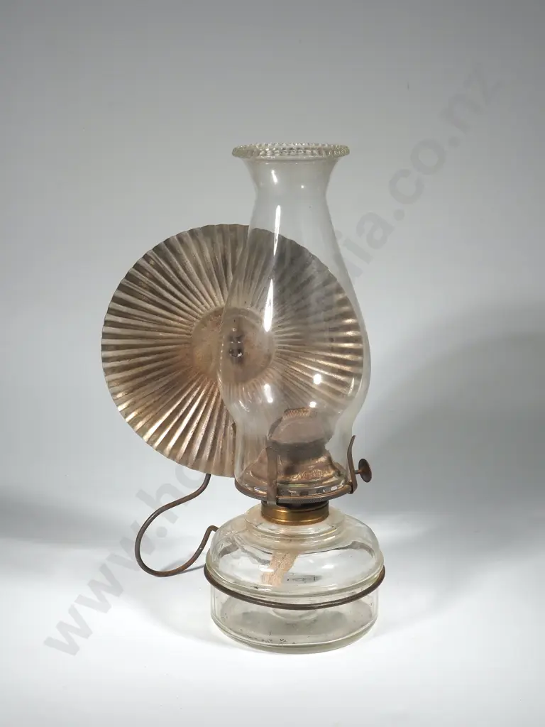 Vintage Glass Kerosine Lamp w Reflector Image 1++