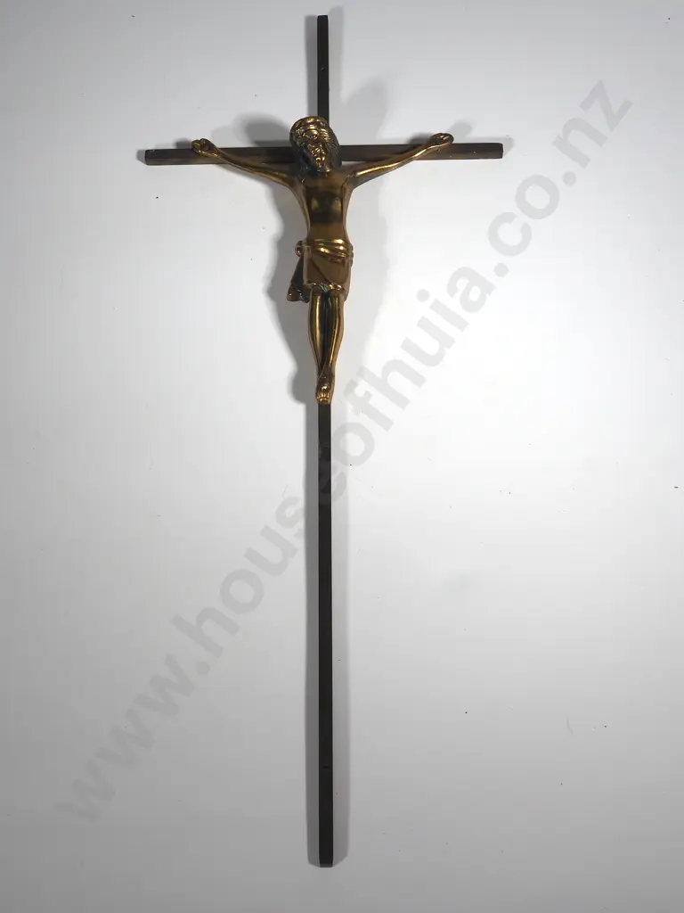 Brass Crucifix on Timber Cross Image 1++