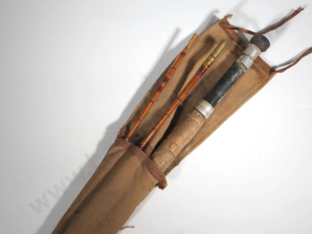 Antique Wood & Brass Mounted Fly Fishing Rod in Travel Case Image 1++