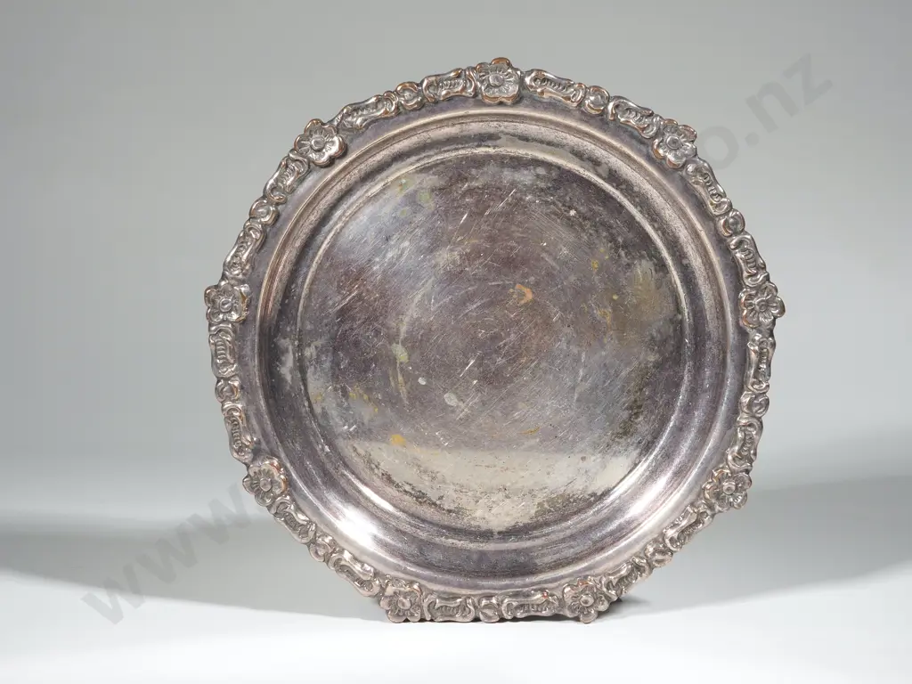 S/P Salver w Highly Decorated Rim Image 1++