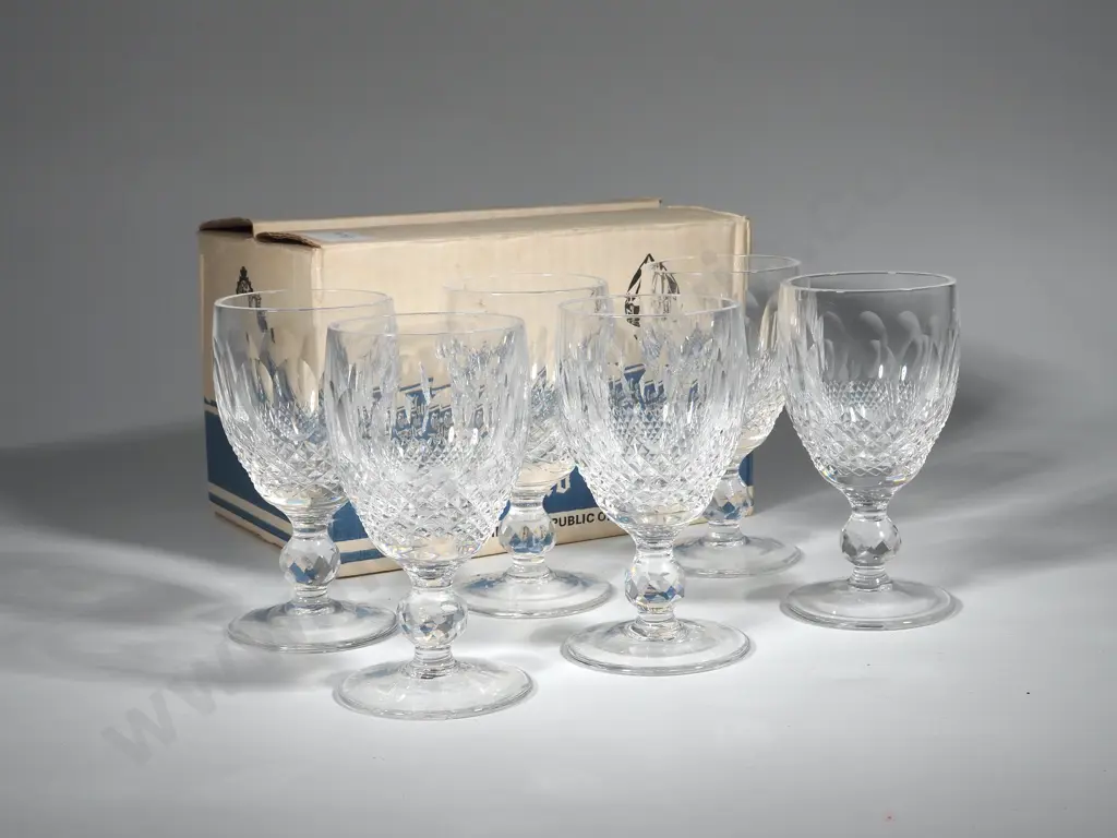 Set Of Six Waterford White Wine Glasses In The Colleen Pattern Image 1++