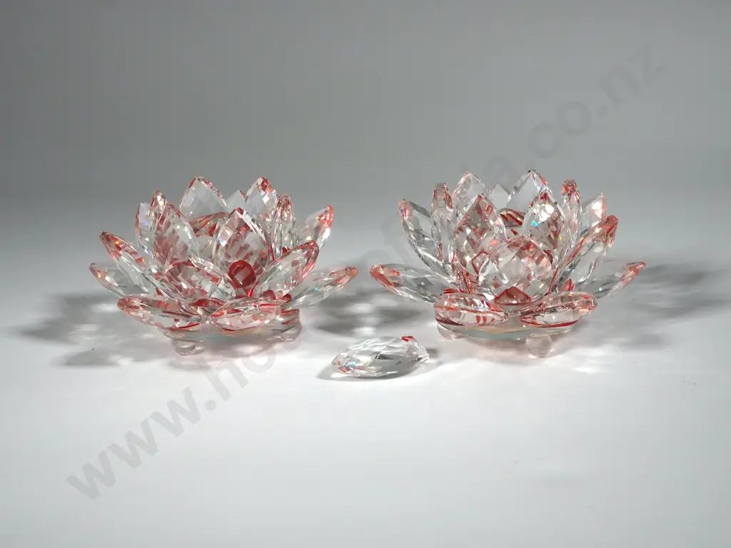 Two Swarovski Style Lotus Paperweights A/F Image 1++