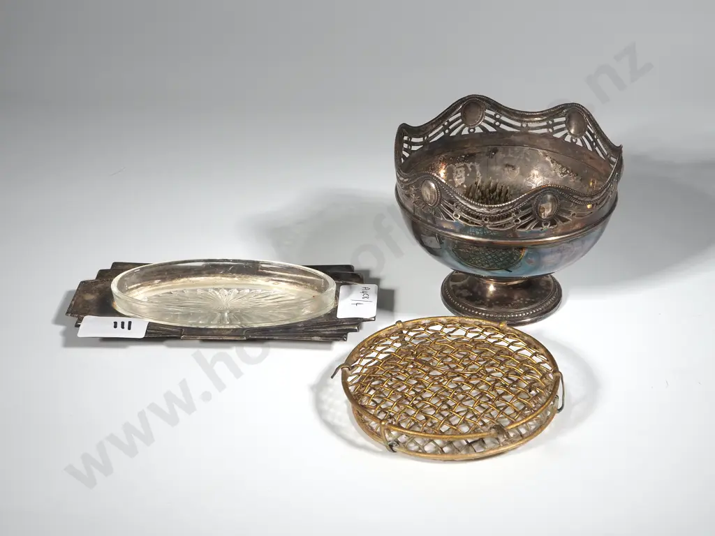 Silver Plate Art Deco Butter Dish & a Small Flower Bowl With Grill Image 1++