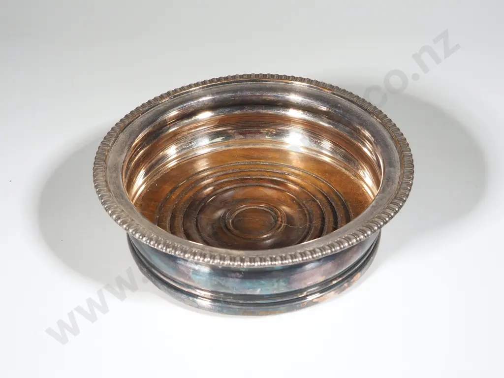 Antique Sheffiled Plate Wine Coaster With Fruitwood Base Image 1++