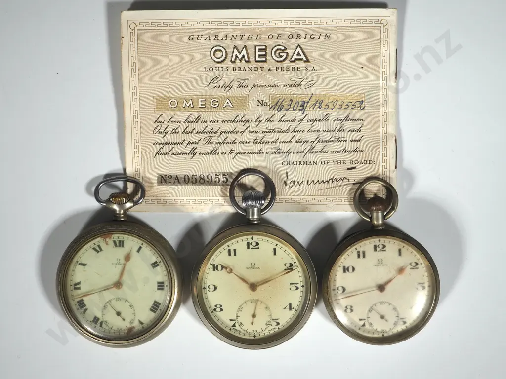 Three Vintage Omega Pocket Watches With Omega Guarantee Of Origin  Image 1++