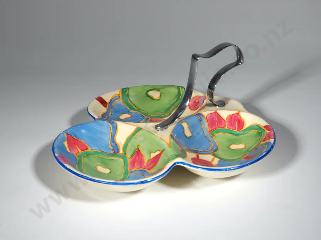 Clarice Cliff Bizarre Fantasque Blue Chintz Three Section Hors D'Oeuvres Tray  Image 1++