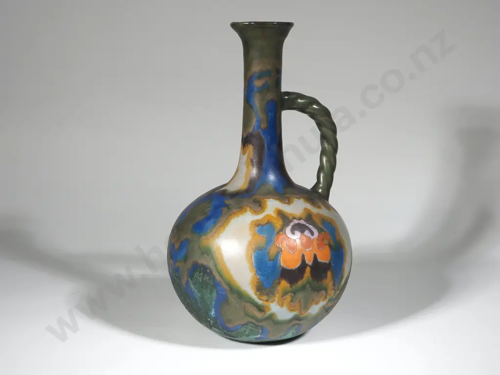 Art Nouveau Gouda Tall Gouda Jug with Rope Handle.'Dundas' Signed By Artist Image 1++