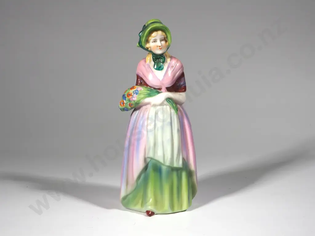 China Figure of a Flower Seller in Victorian Costume. Marked "Foreign" Image 1++