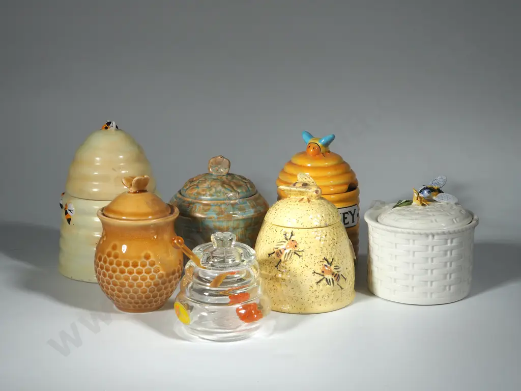 Collection of Eight Honey/ Jam Pots  Image 1++