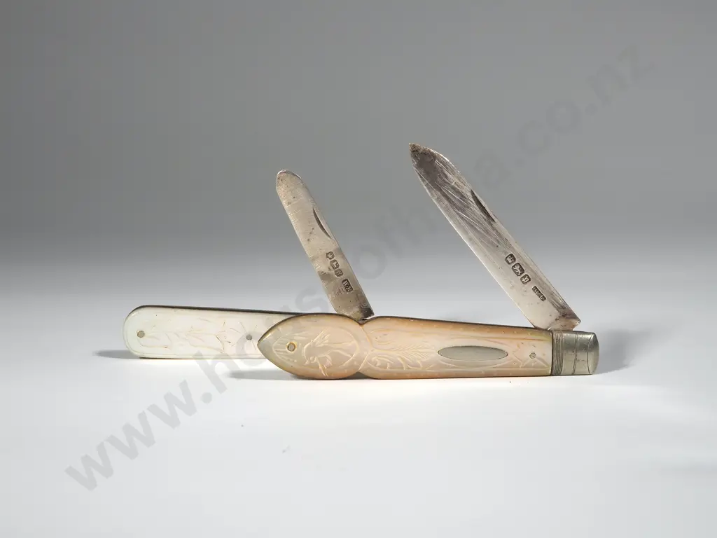 Two Sterling Silver & Mother of Pearl Pocket Knives Image 1++