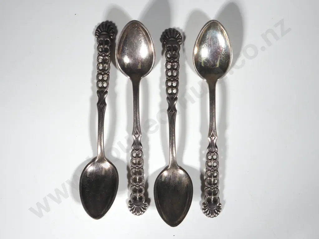 Four Norwegian Sterling Silver Coffee Spoons  With Ornate Handles Image 1++