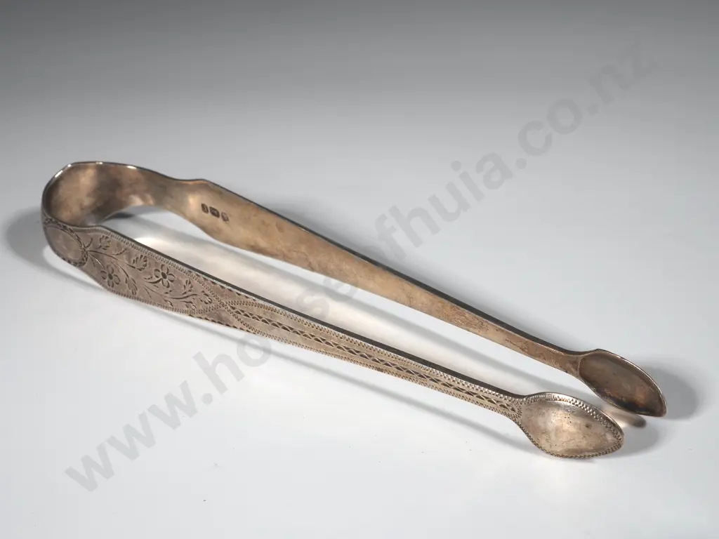 Sterling Silver Sugar Tongs  With Bright Cut Decoration . Maker Samuel Winter London 1792 Image 1++