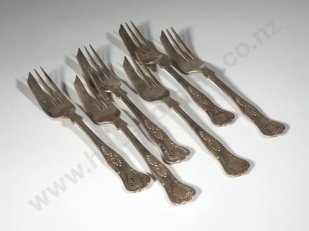 Set Of Six Sterling Silver Cake Forks In The Kings Pattern Image 1++