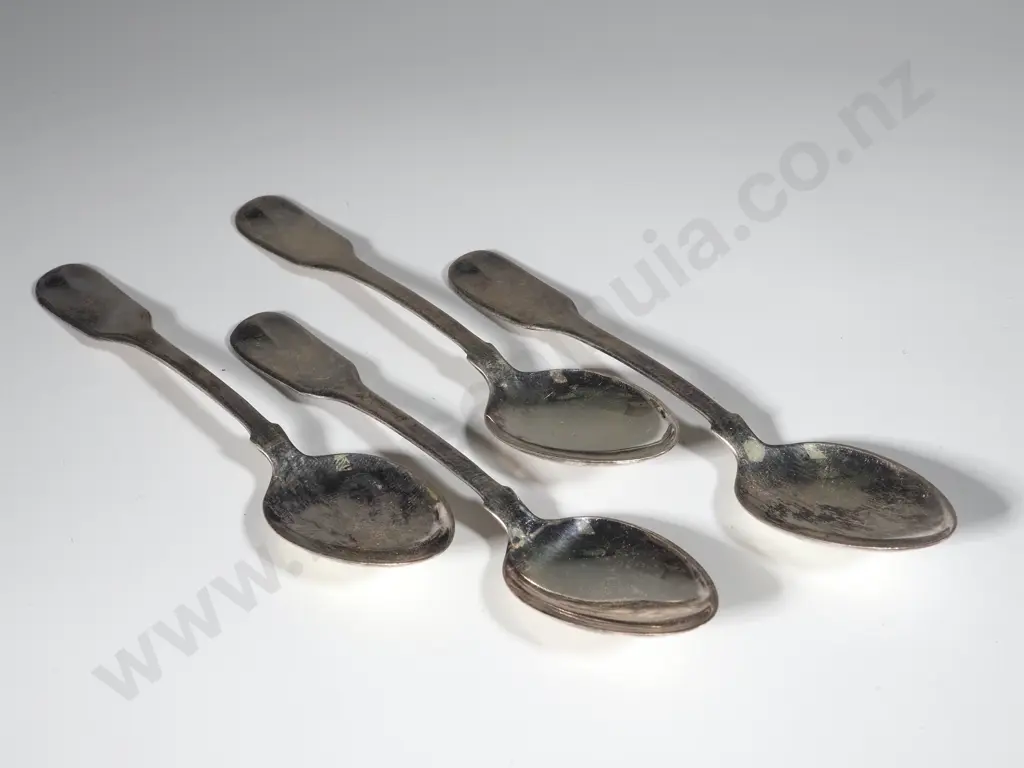 Set Of Four Sterling Silver Fiddle Pattern Teaspoons Image 1++