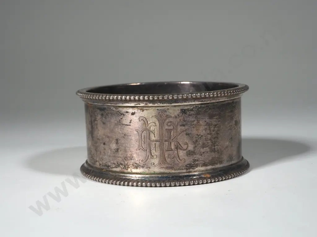 Oversized Sterling Silver Napkin Ring With Beaded Border  Image 1++