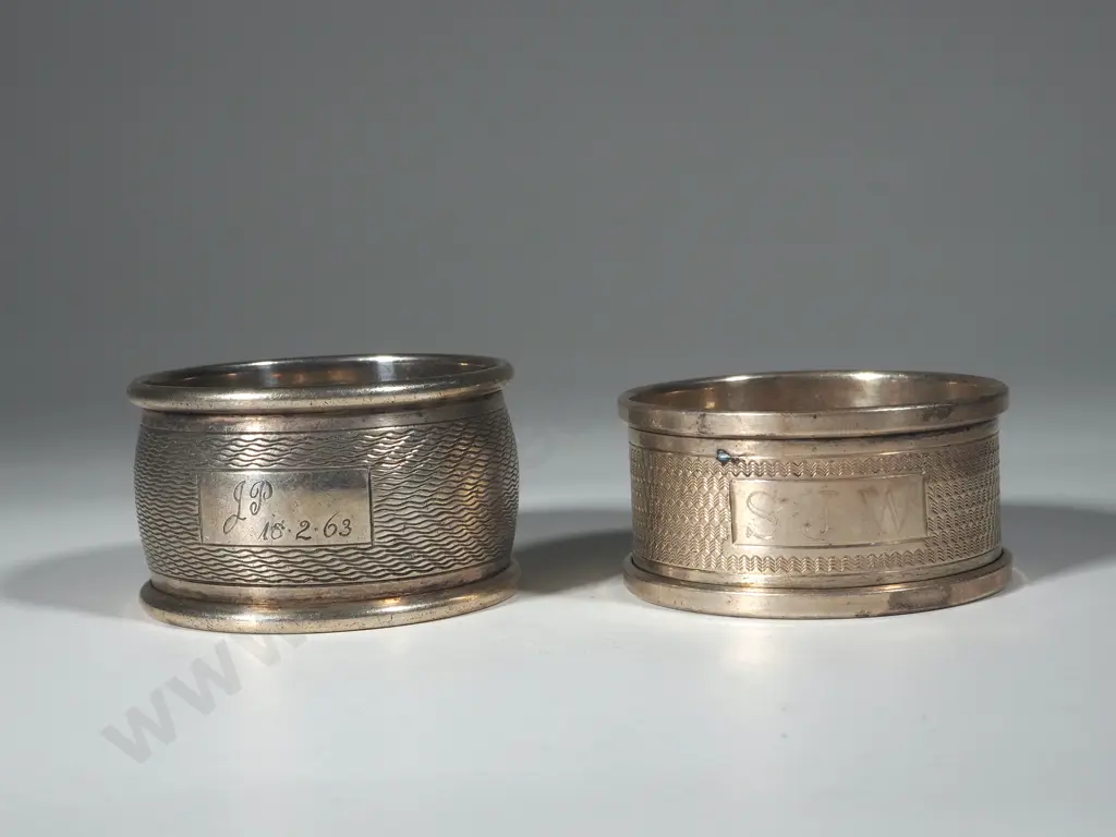 Two Sterling Silver Engine Turned Napkin/Serviette Rings Image 1++