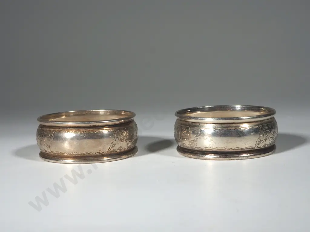 Pair of Engraved Sterling Silver Napkin/Serviette Ring Image 1++