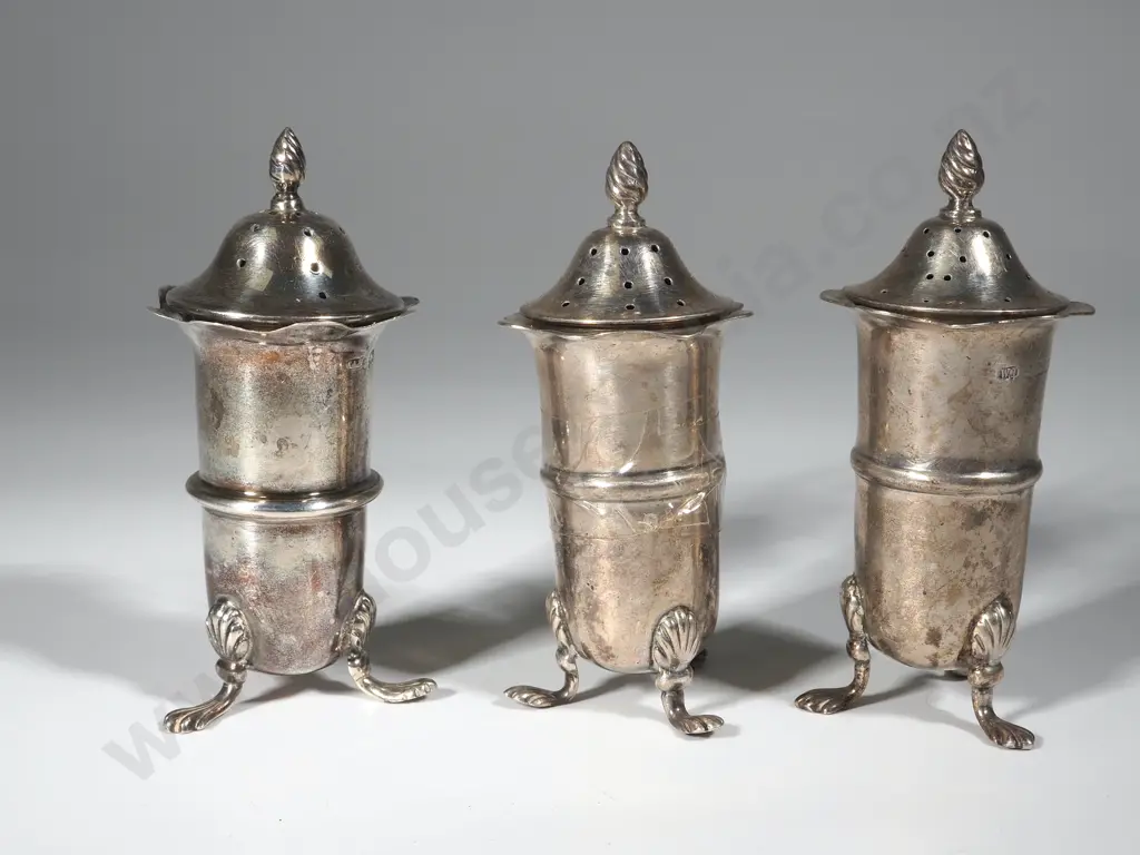 Three Sterling Silver Pepper Pots. Birm 1902 Image 1++