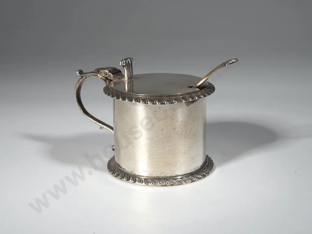 Sterling Silver Mustard Pot w Glass & Spoon Image 1++