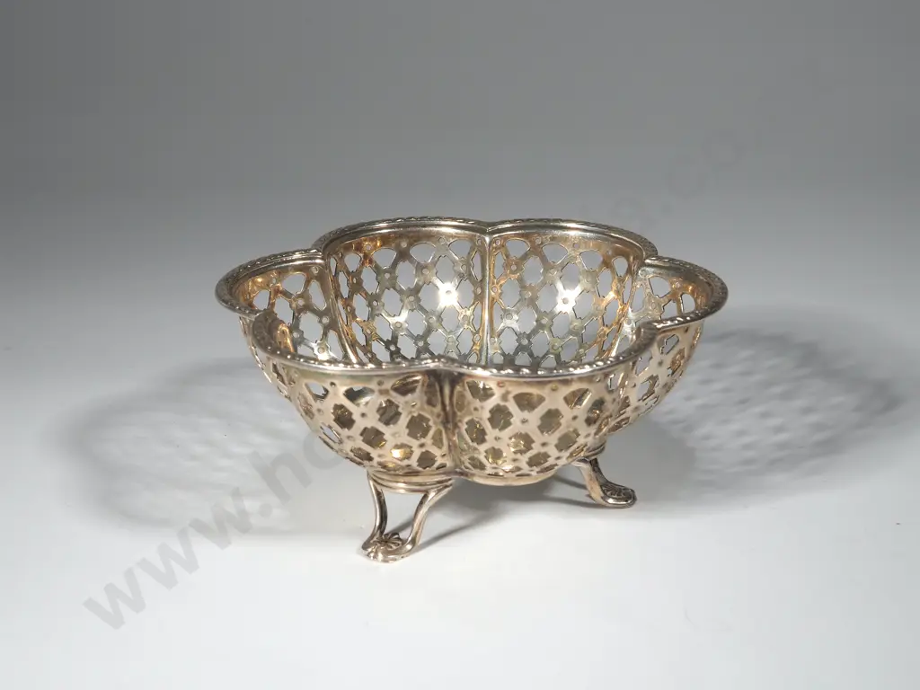Sterling Silver Pierced Bon Bon Dish On Scroll Feet  Image 1++