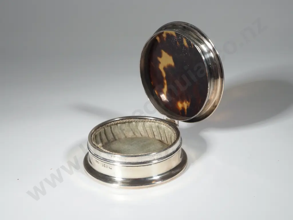 Sterling Silver Trinket Dish w Imitation Tortoiseshell Top Image 1++