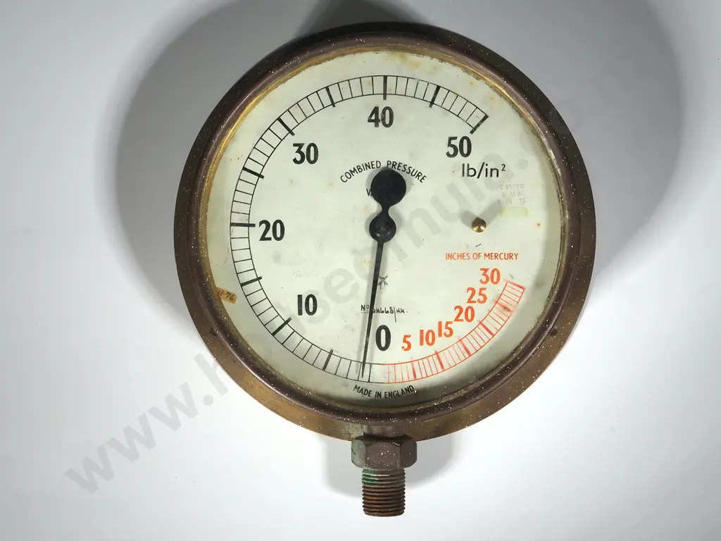 Vintage Large Pressure Gauge in Brass - Combined Pressure Valve Image 1++