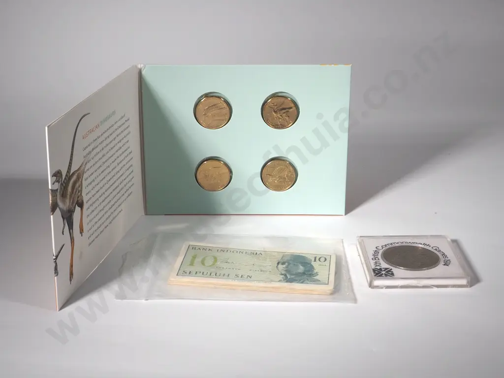 2022 $1 Uncirculated Australian Coins, 43 Bank of Indonesia Notes, 1974 Commonwealth Games Commemorative Coin Image 1++