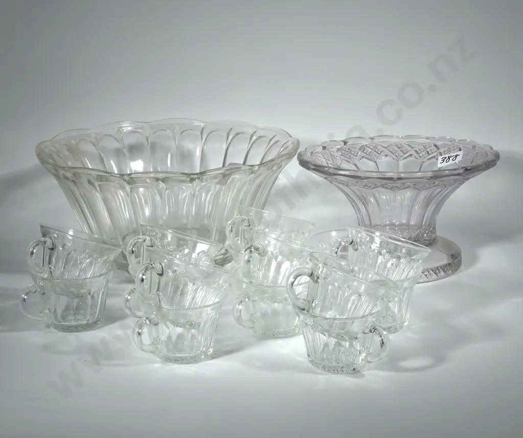 Glass Punch Bowl & Cups & Another Glass Bowl  Image 1++