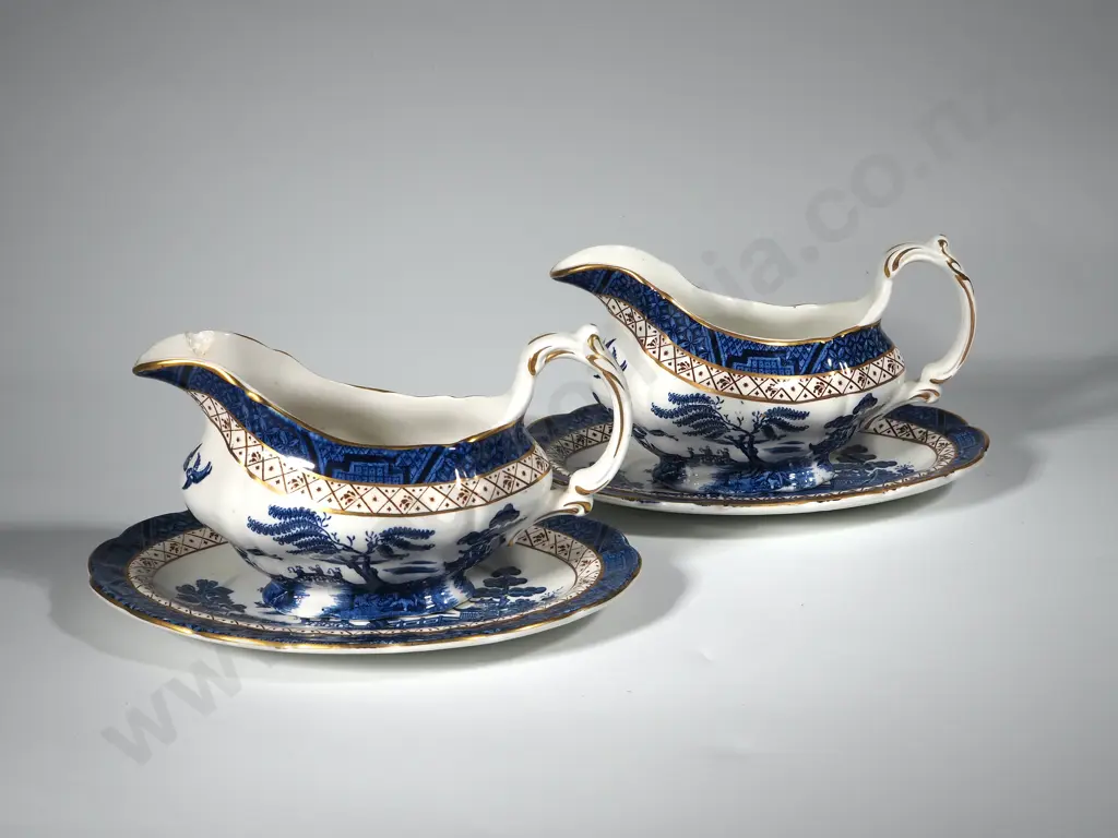 Two Booths " Real Old Willow" Gravy Boats With Under Saucers (One A/F) Image 1++