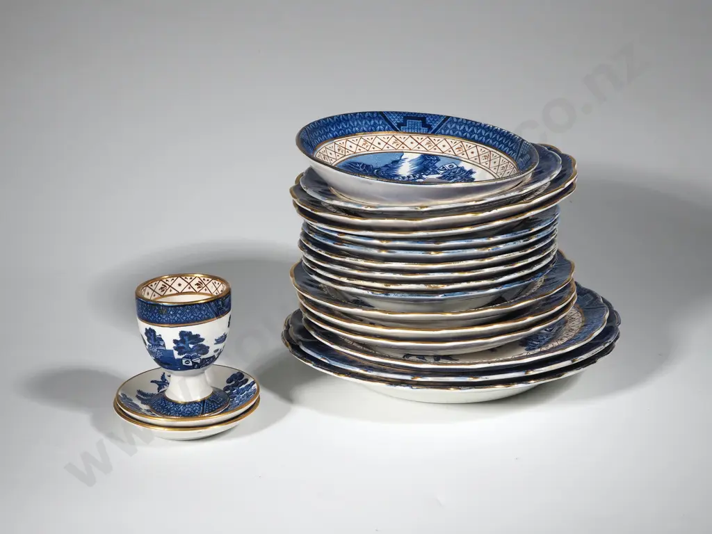 Collection of Small Plates, Saucers, Egg Cup,  Dishes Six Booths " Real Old Willow" Pattern Image 1++