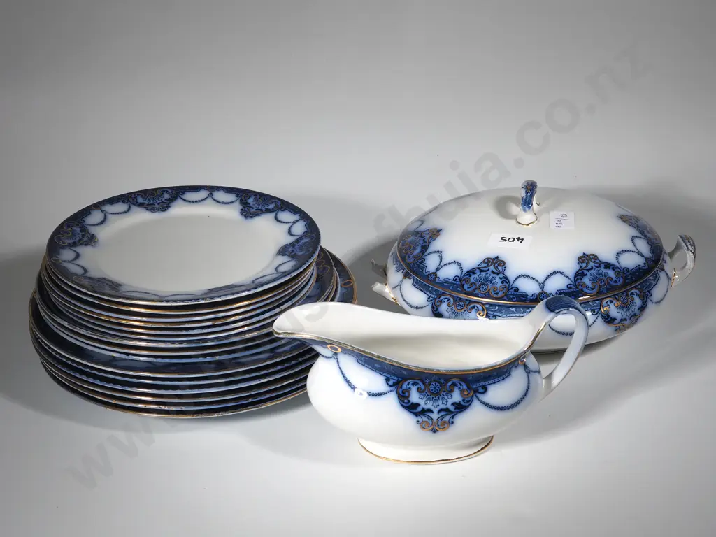 Soho Pottery Blue & White " Toronto" Pattern, Six Dinner Plates, Three Entree Plates,  Image 1++
