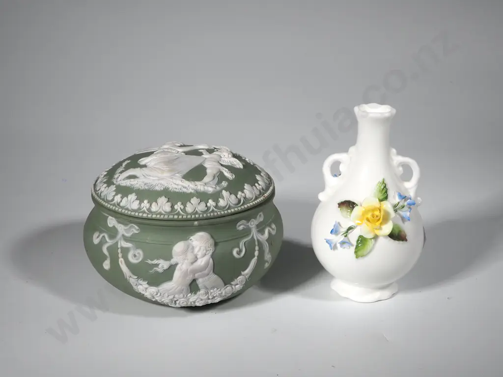 Small Coalport Vase & Minton Style Green & White Trinket Box  Image 1++