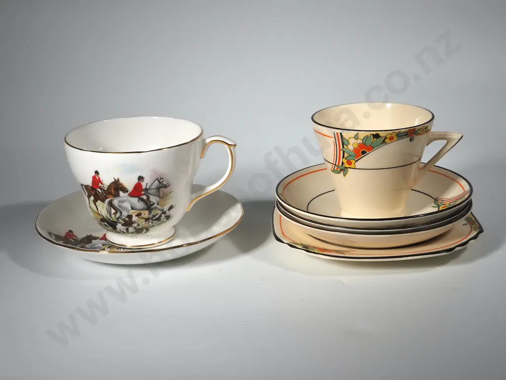 Breakfast Cup & Saucer w/ Hunting Scene & Trio w/ Two Saucers Image 1++