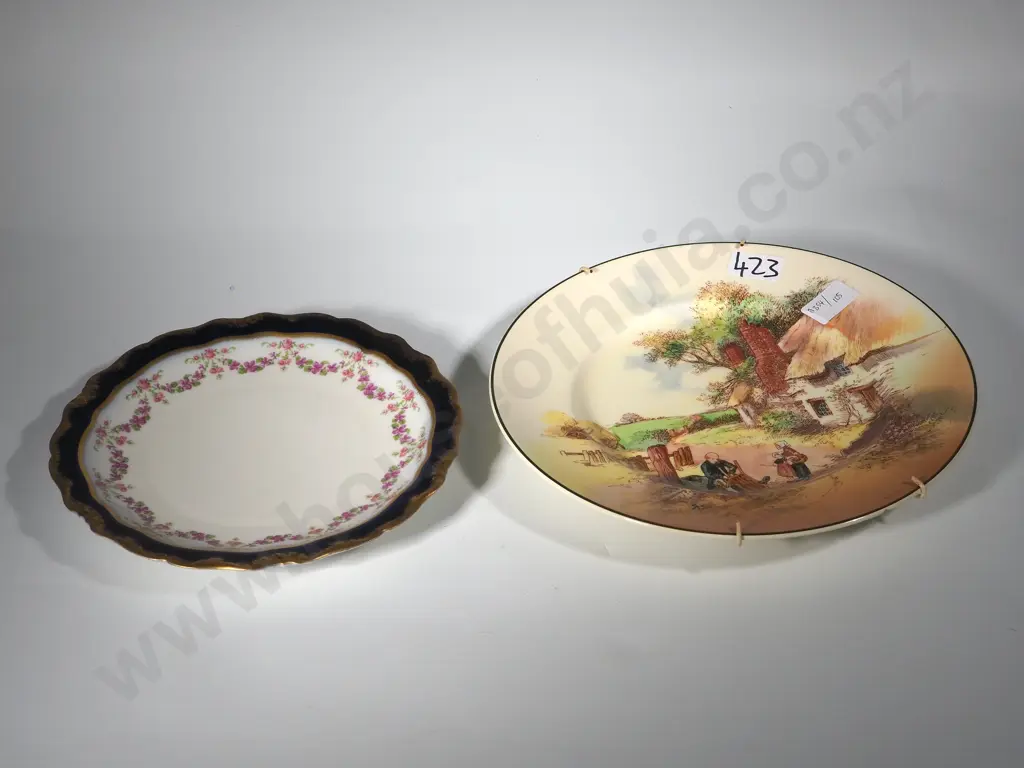 Limoges Floral Plate &  A Royal Doulton Series Ware Plate w Country Scene Image 1++