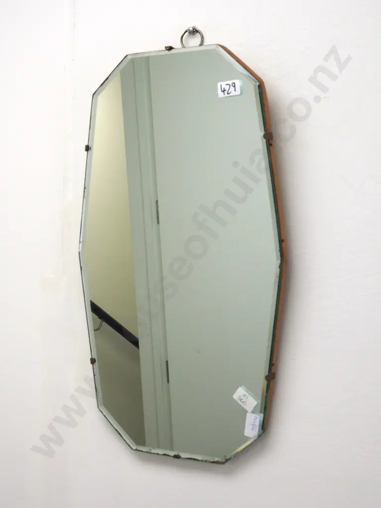 Art Deco Wood Mounted Mirror w Bevelled Edge Image 1++