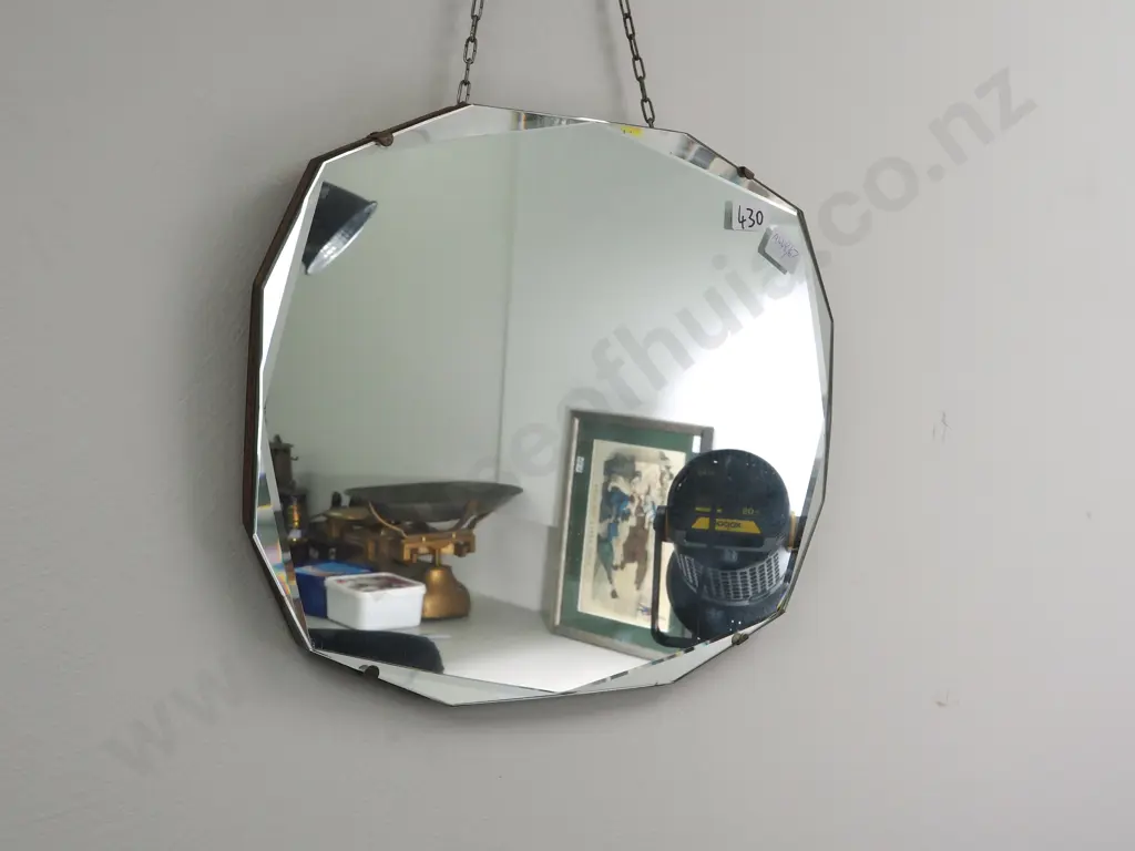 Art Deco Wood Mounted Mirror w Bevelled Edge Image 1++