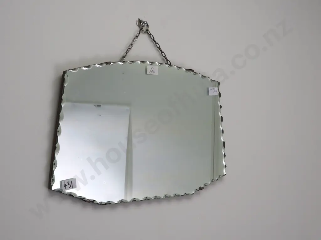 Art Deco Wood Mounted Mirror w Scalloped Edges Image 1++