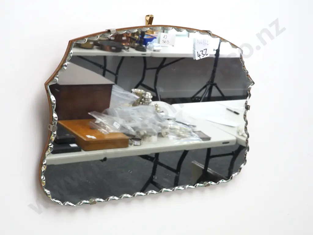 Art Deco Wood Mounted Mirror w Scalloped Edges Image 1++