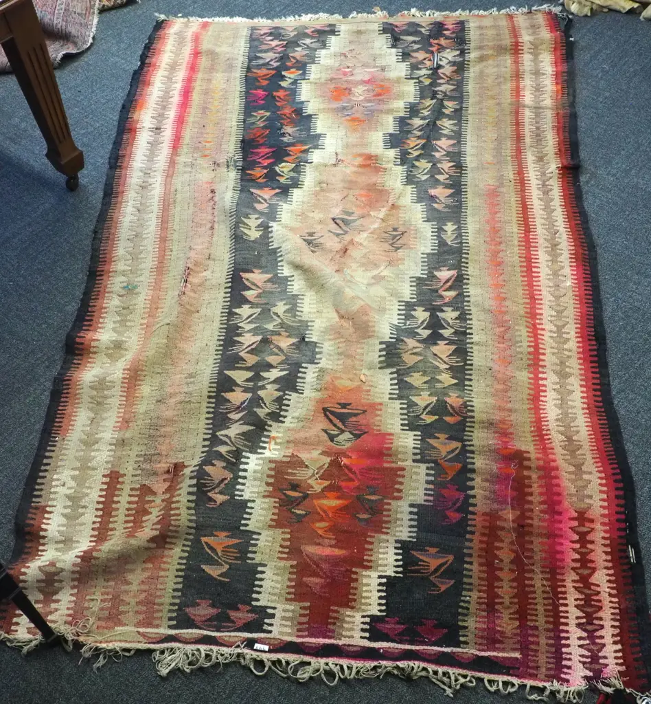 Large Vintage Kilim - Worn & Faded w Holes Image 1++