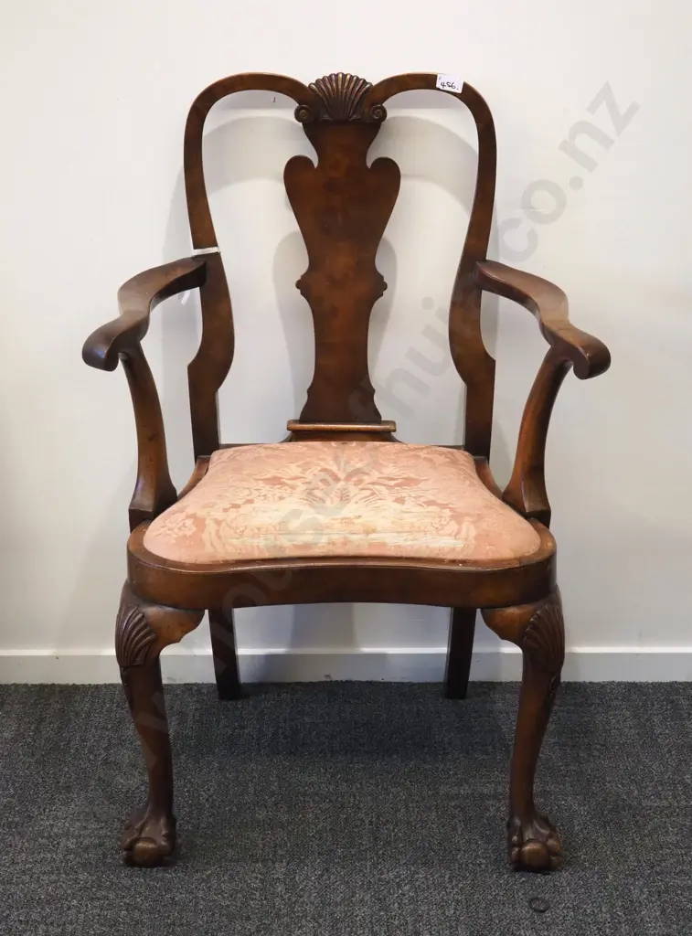 George II Walnut Carver Chair with Ball & Claw Feet Image 1++