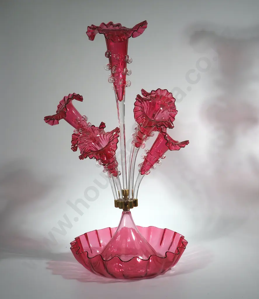Large Cranberry Glass Epernge w Spare Branch Image 1++