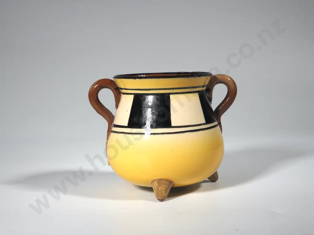 Watcombe Torquay-ware Cauldron style vase in Yellow Ground Image 1++