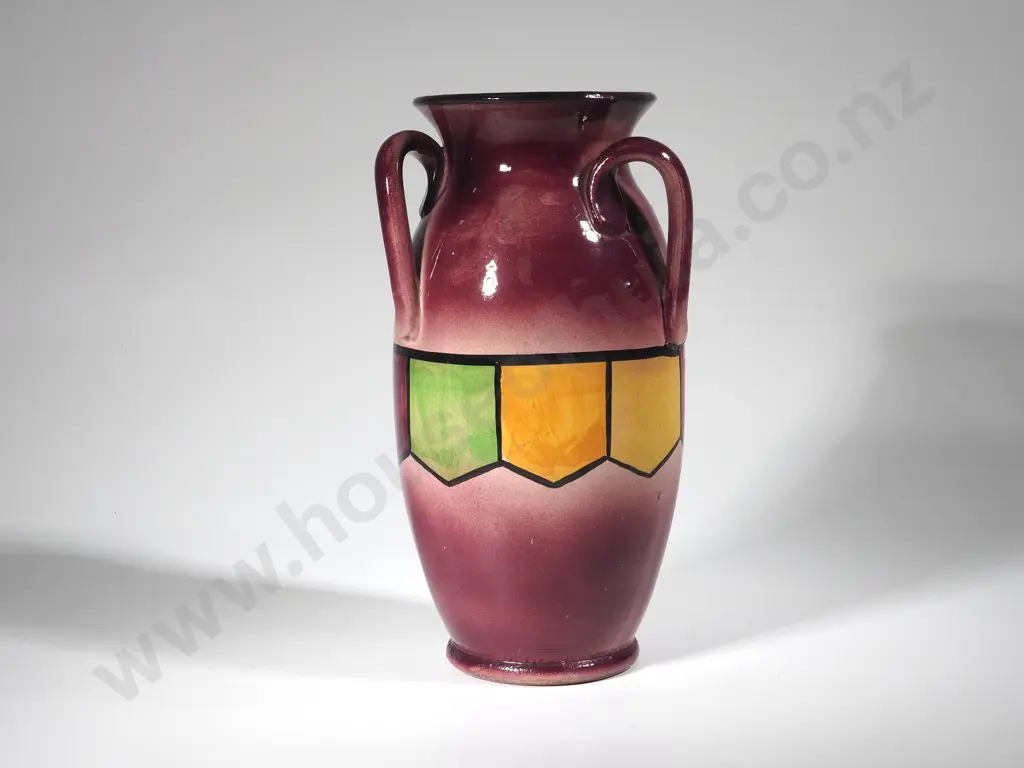 Large Three Handled Mauve Ground Torquay-ware Vase Image 1++