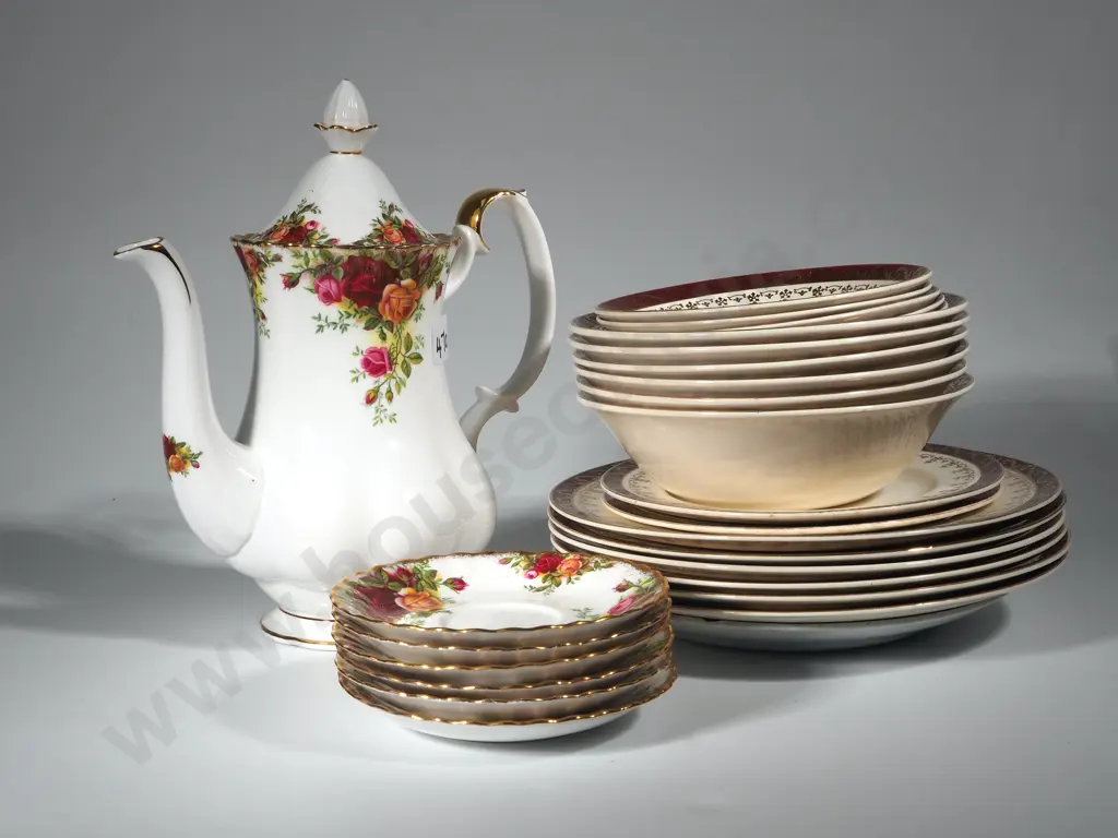 Royal Albert Coffee Pot - Old Country Rose & Six Saucers & Assorted Lot of Alfred Meakin China Image 1++
