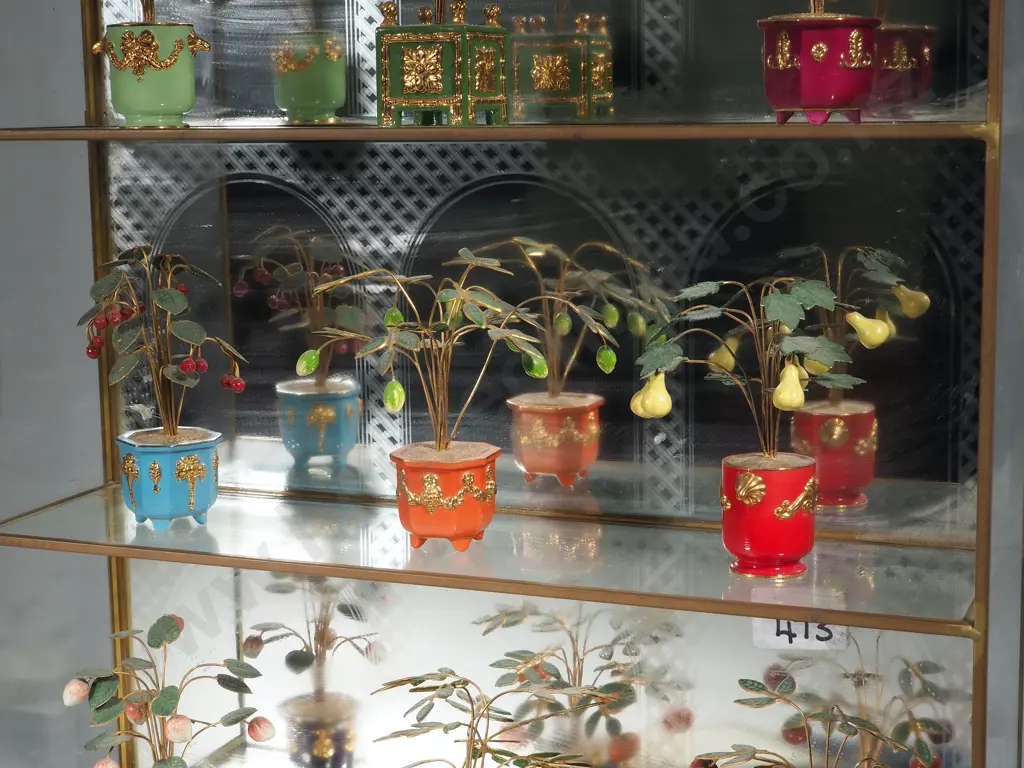 Czarina's Orchird - House of Faberge Shadow Glass Box w Imperial Pomegranate Tree Ornaments Display Image 1++