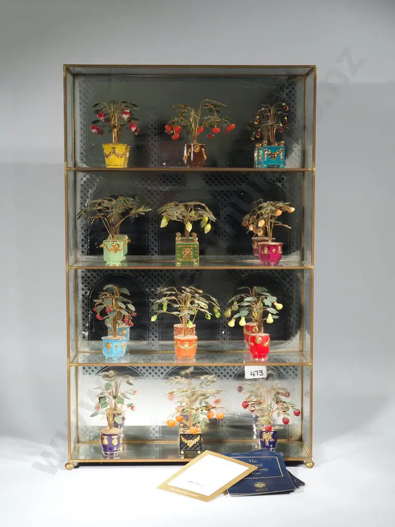 Czarina's Orchird - House of Faberge Shadow Glass Box w Imperial Pomegranate Tree Ornaments Display Image 1++